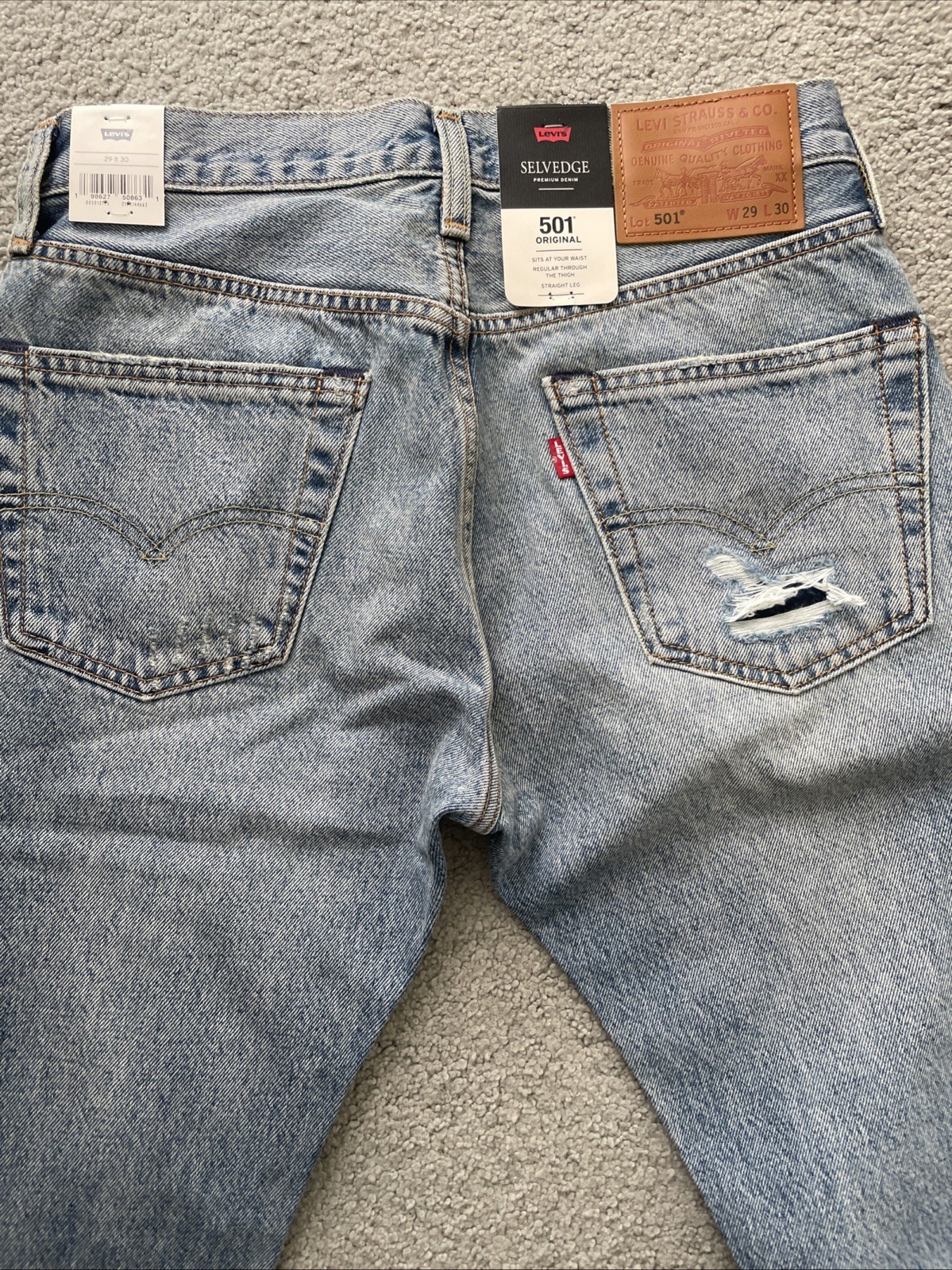 Levi's Premium Big E 501 Original Fit Selvedge Blue Jeans Men's Size 29 X 30 Fly thumbnail 18