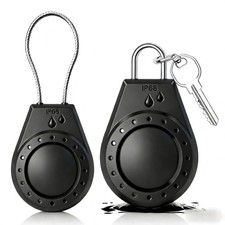 IP68 Waterproof Lockable AirTag Holder 2 Pack, Steel Cable Black Black