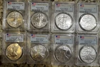 (8) 2017 - 2024 SILVER EAGLE PCGS MS70 FIRST STRIKE - FS FLAG LABEL