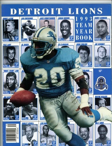 1993 Detroit Lions Team Year Book Barry Sanders In Person Autograph Auto