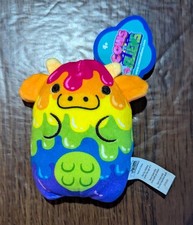 Cows vs Aliens 010 Drippy Rainbow Paint Drop Stripes Cow Beanbag Plush 4" NWT