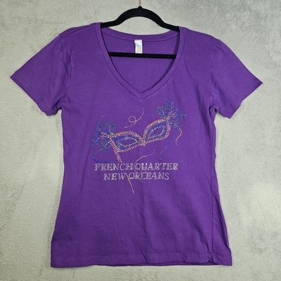 Nola New Orleans French Quarter Sparkly Masquerade Mask T-Shirt Deep Purple Sz L