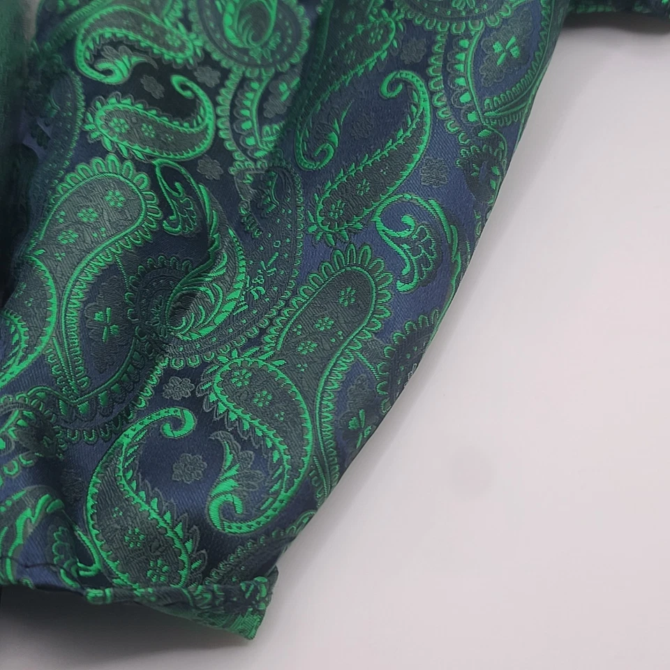 Paisley 领带和口袋方形绿色海军蓝 Hisdern — 第 4/4 张图片