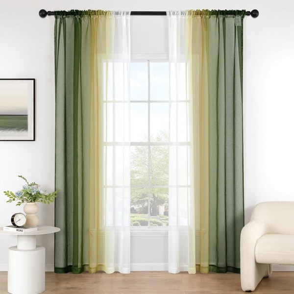 Voile VorhäNge 2Er Set KräUselband 140X260Cm OlivergrüN Transparent FüR-image