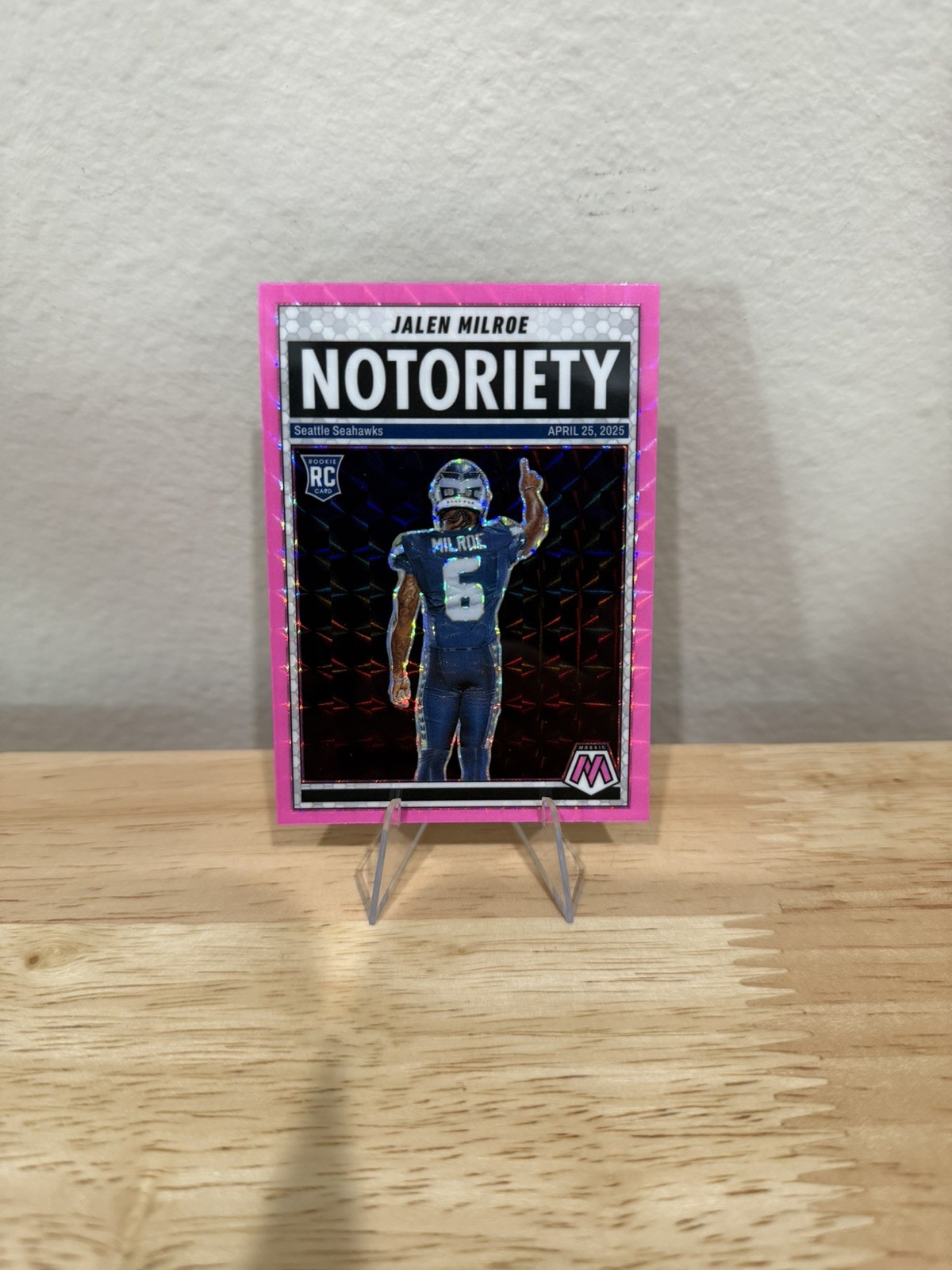 2025 Panini Mosaic Notoriety Jalen Milroe #15 RC Mosaic Pink Fluorescent Prizm