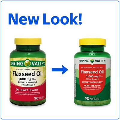 #ad Spring Valley Flaxseed Oil Softgels Dietary Supplement 1000 mg 100 Count $8.50