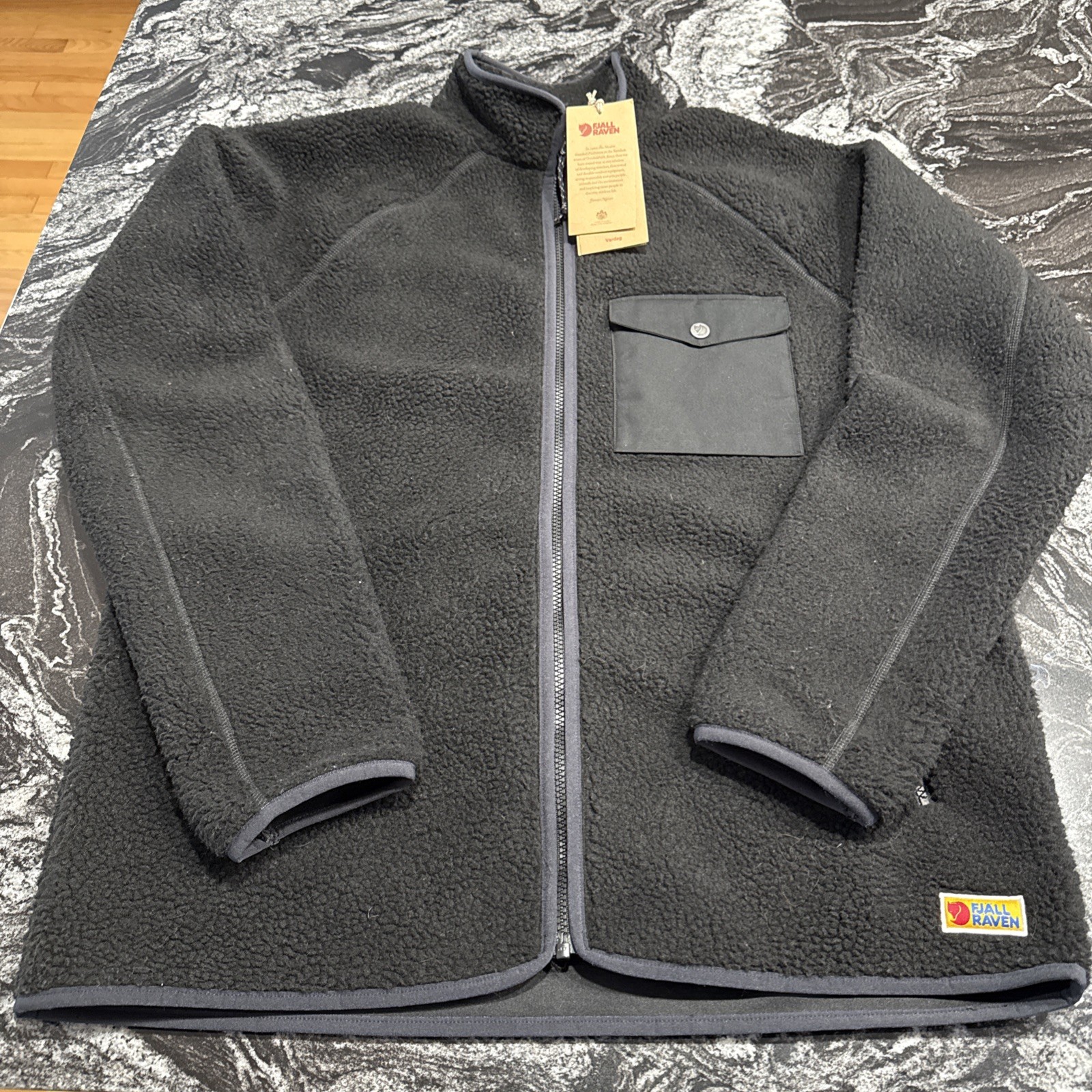 Fjallraven Vardag Pile Fleece Full Zip Jacket Black Mens Size L NWT