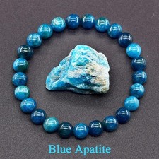 Blue Apatite Bead Bracelet Natural Stone Stretch Unisex Men Women Jewelry
