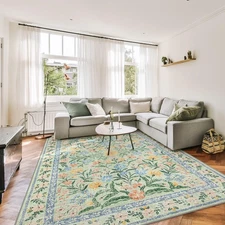 Boho Washable Area Rugs 8x10 Non Slip, Soft Floral Nursery Rug Girl Bedroom, ...