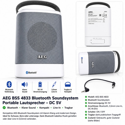 AEG BSS 4833 Bluetooth Lautsprecher Tragbar Soundsystem Akku Line-In Weiß