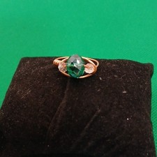 Handcrafted Green Glass Beaded Ring Wire Copper Size 7