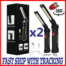 2 Pack Magnetic Base LED COB Work Light Rechargeable Mechanic Torch Flashlight