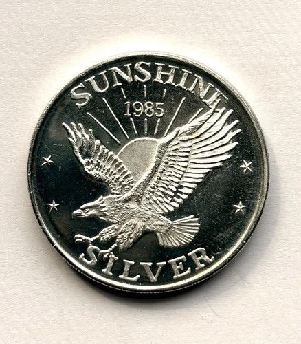 1985 Sunshine Mining Silver Round – 1 oz .999 Fine Silver – Vintage C-012