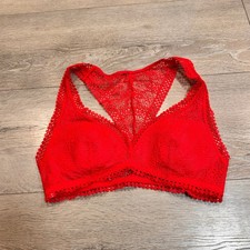 Victoria's Secret Red Lace Bralette XSmall XS Bralette Wireless V Neck Racerback