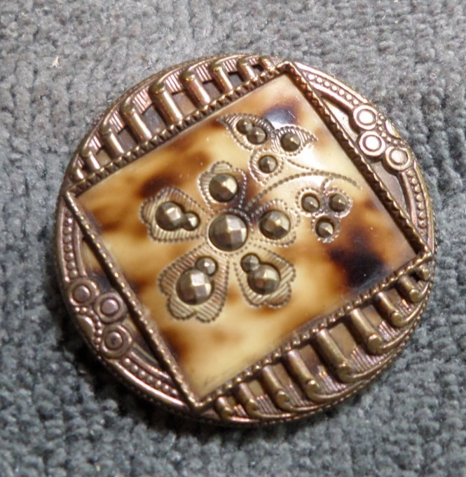 Vintage Antique Victorian Metal Facet & Celluloid Button FANCY Design