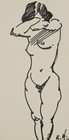 Monogram KH (20th century), nude with arms crossed, ink Art Nouveau portrait