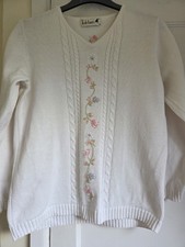 Tulchan Women's Floral Embroidered Knit Pullover Size Medium Vintage Cotton