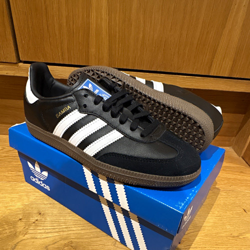 adidas Samba OG J Unisex Kids Black/White Leather Trainers UK 3 EU 35.5