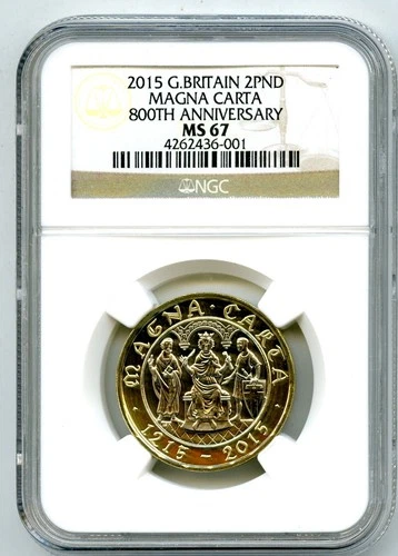 2015 2£ GREAT BRITAIN MAGNA CARTA TWO POUND NGC MS67 RARE HIGH GRADE POP ONLY 3