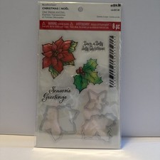 RECOLLECTIONS Christmas Noel Poinsettia Clear Stamp n Die Set Holiday Phrases