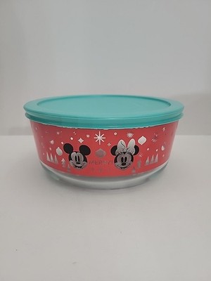 Pyrex Disney GET MERRY Minnie Mickey Mouse Glass Storage Bowl Red 7 Cup 3.5 Pint
