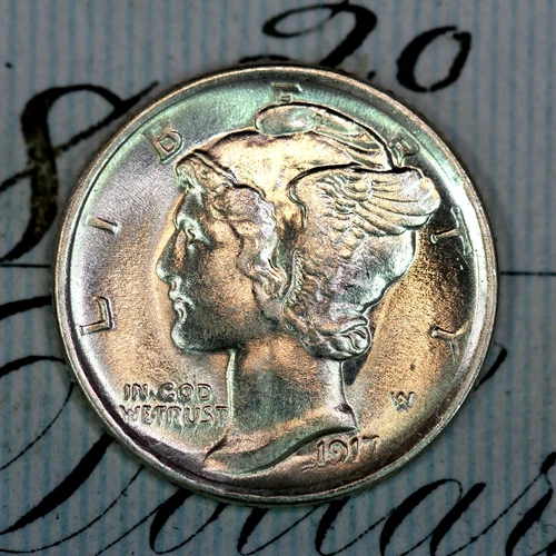 * 1917-D * SOLID+ GEM BU MS MERCURY SILVER DIME * FROM ORIGINAL COLLECTION