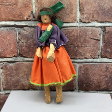Vintage Hand Carved Wooden Doll Mexico Woman Baby Papoose Jointed Folk Art