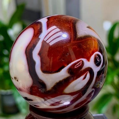 131G Natural red sardonyx striped agate sphere crystal mineral ball healing