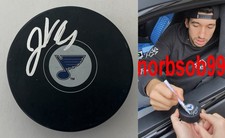JORDAN KYROU SIGNED AUTOGRAPH ST. LOUIS BLUES PUCK w/EXACT PROOF BECKETT BAS COA