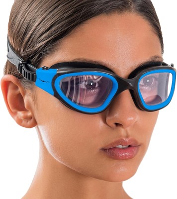 AqtivAqua Swimming Goggles, DX Wide View Swim Blue Goggles + Case 