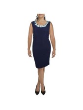R&M RICHARDS WOMAN Womens Navy Unlined Contrast Front Neck Dress Plus 20W