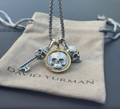 David/Yurman 925 Silver Life Death Duality Amulet 18k,Skull & Key Skull Pendant