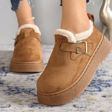 Winter Soft Faux Suede Furry Snow Boots Woman Adjustable Buckle Ankle Boots Wome