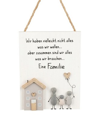formano Hänger Holz rechteckig Familie handbemalt mit Kunststein-Figuren 15x20cm