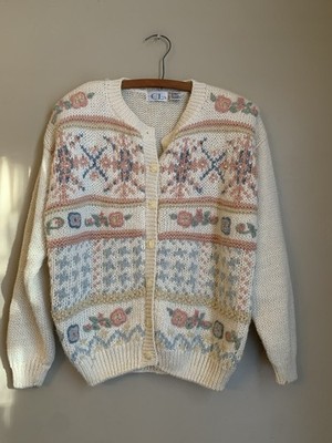 Cricket Lane Floral Cardigan Granny Cottage Core Size Large 3d Sweater Vintage