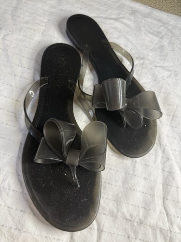 Valentino Black Bow Slip-On Flat Sandals Women’s EU 39 Synthetic Summer Casual