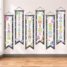 6 Pcs Composition Notebook Classroom Banners Decorations with Hanging Rods Ba...