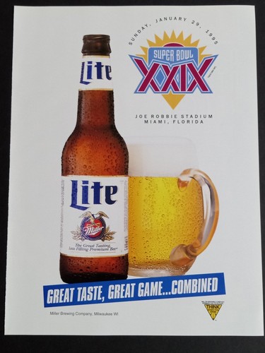 Lite Miller Beer Magazine Ad Super Bowl XXIX 1995