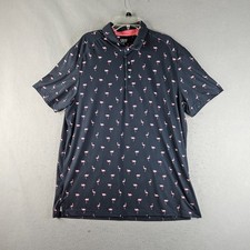 IZOD Golf Flamingo Print Shirt Mens Extra Large Dark Blue Polo Fun Active
