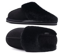 Womens Cozy Memory Foam Slippers Ladies Fuzzy Faux Fur Lined Warm 9 Dark Black