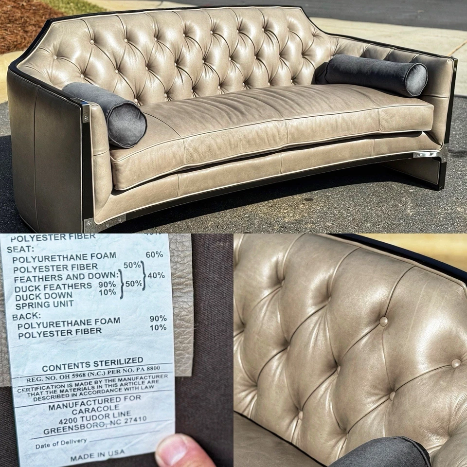 Sofá The Cat’s Meow”, hecho en USA. Tapizado en cuero italiano de grano superior Foto 2 de 4