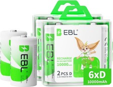 EBL Lot D Size Cell Rechargeable 1.2V NI-MH Batteries 10000mAh / Battery Charger