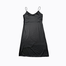 Vtg 90s Vanity Fair Black Slip Dress S Made in USA Satin Midi Maxi Whimsigoth