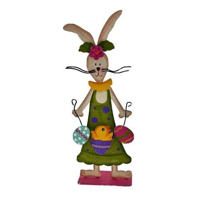 Vtg Metal Tin Easter Bunny Decor colorful baby chick and easter eggs 10   READ