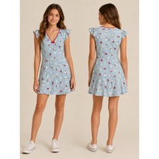 Gap x Doen Dress Kids Large Dublin Blue Floral Pansy Flutter Sleeve V-Neck