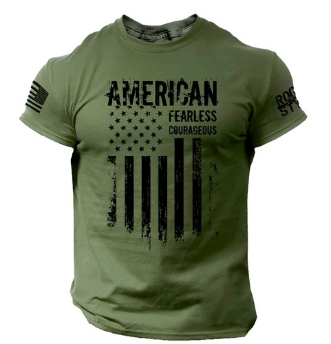 American T Shirt Fearless Courageous Distressed Flag Military Style Shirt - 第 5/6 張圖片
