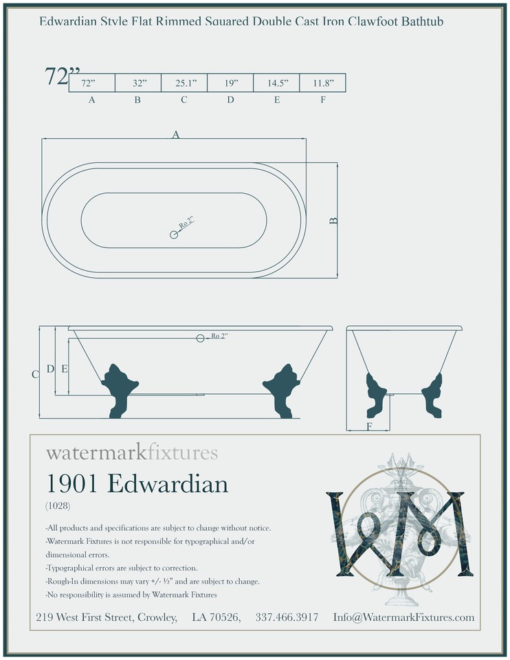 Double Ended 72” White Antique Inspired Cast Iron Porcelain Clawfoot