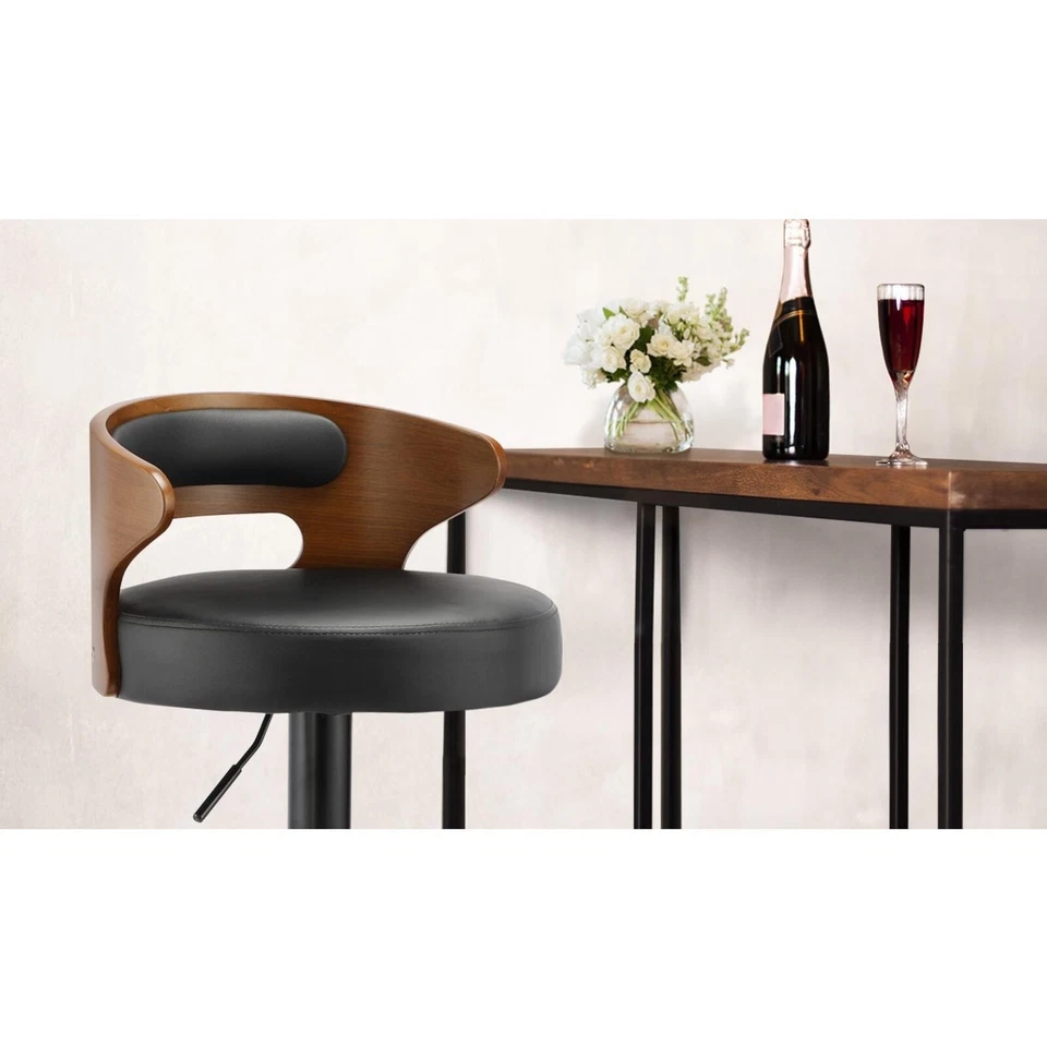 Oikiture Set of 4 Bar Stools Kitchen Gas Lift Swivel Chairs Wooden Barstool - image 3 of 4