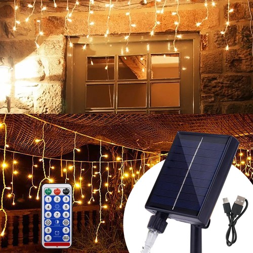 Solar Christmas Icicle Lights Outdoor LED Curtain Fairy String Light Party Decor - Picture 20 of 22