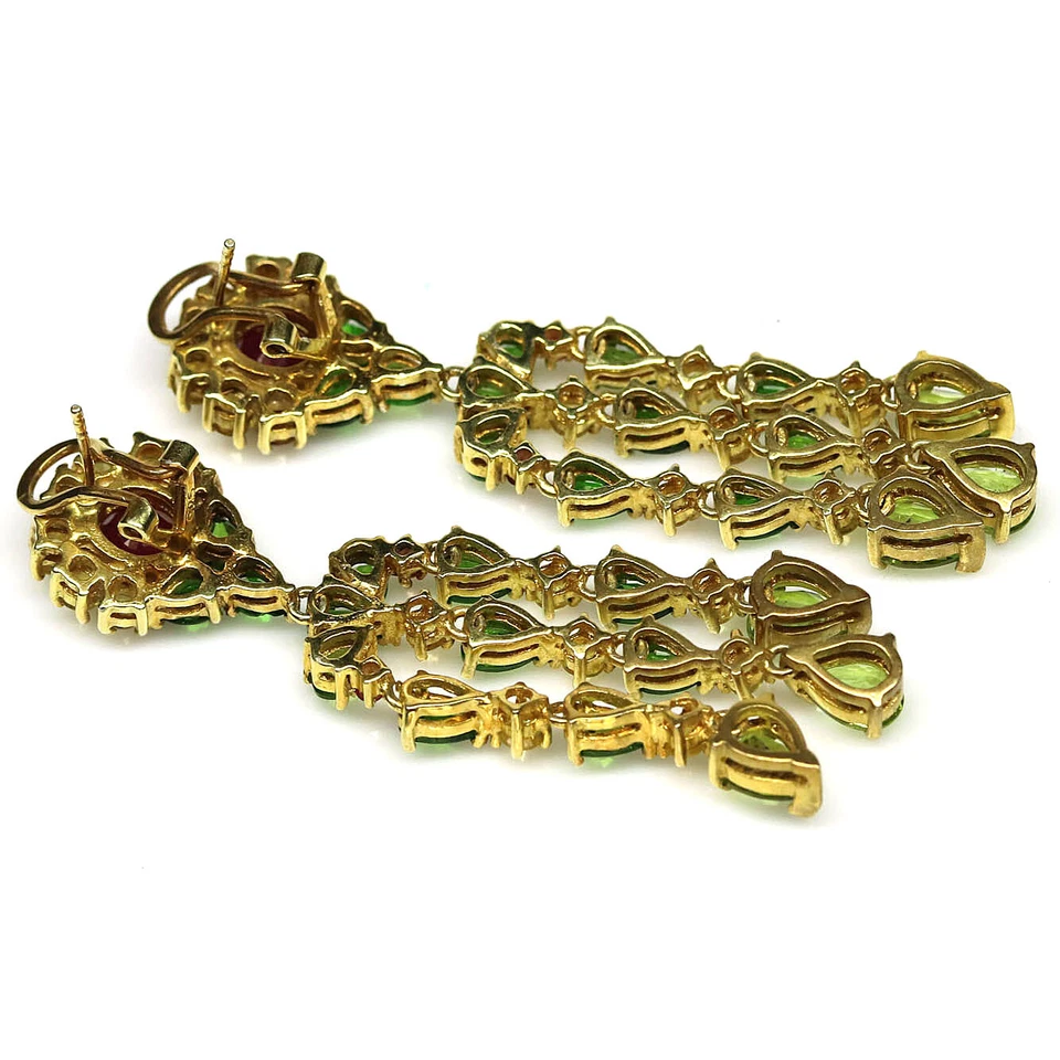 925 Sterling Silver Red Ruby, Peridot, Diopside & Sapphire Earrings 18K Gold - Image 3 of 4